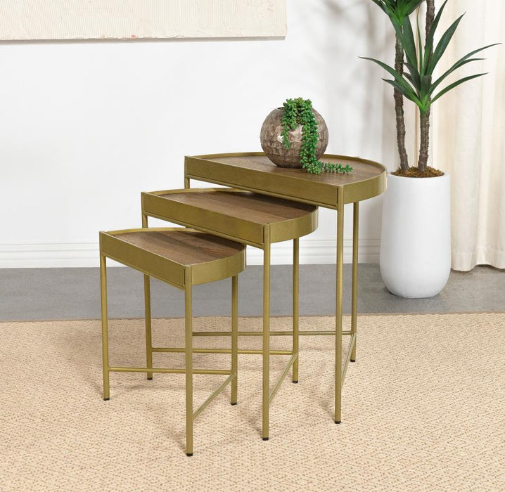 Tristen - 3 Piece Demilune Nesting Table - Brown And Gold