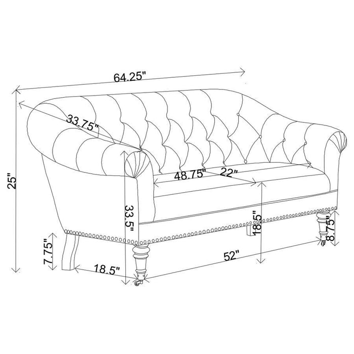 Billie - Tufted Back Settee With Roll Arm - Natural