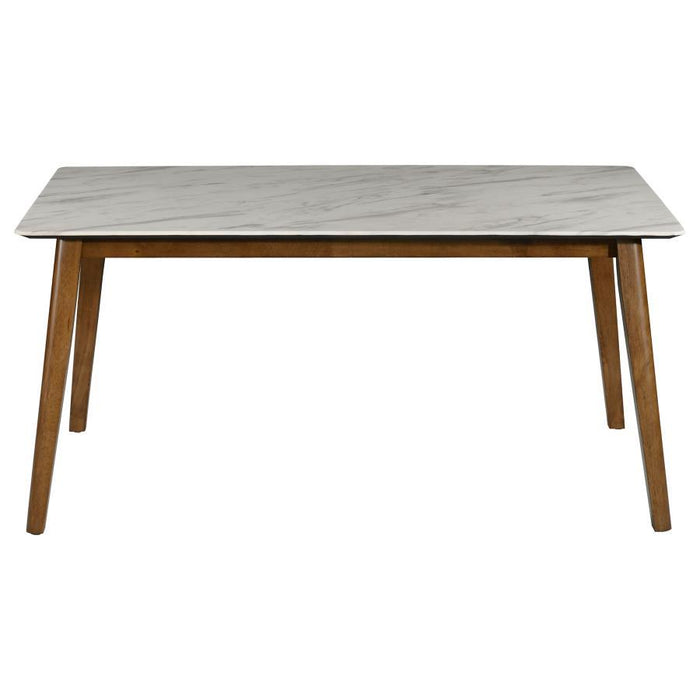 Everett - Faux Marble Top Dining Table - Natural Walnut And White