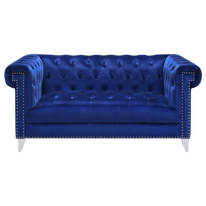 Bleker - Tufted Tuxedo Arm Loveseat - Blue