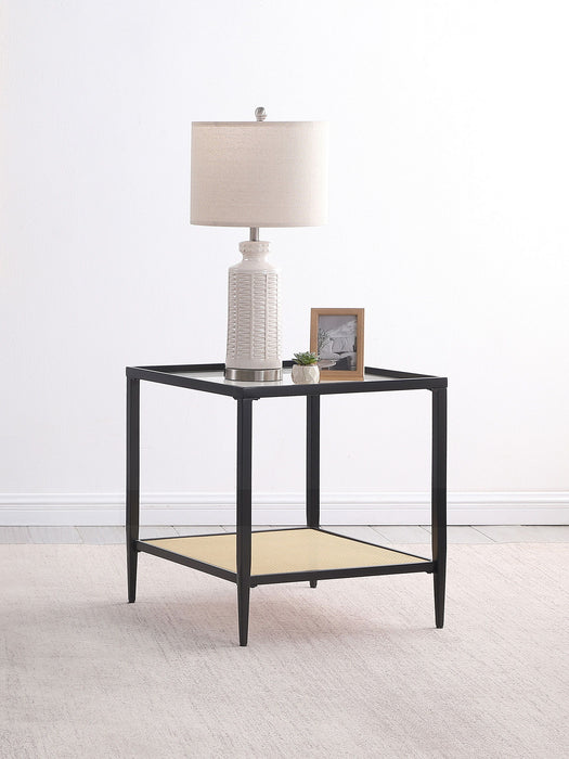 Amherst - Glass Top Metal with Cane Shelf End Table - Black