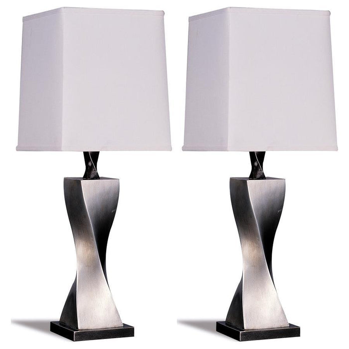 Keene - Tapered Shade Table Lamp Silver (Set of 2) - Distressed Silver