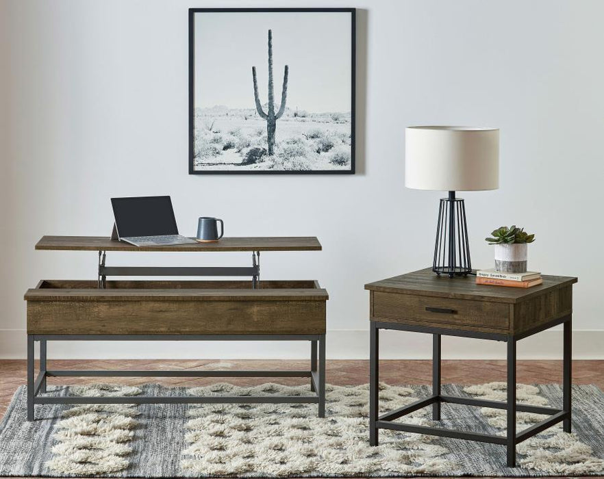 Byers - Square 1-Drawer End Table - Brown Oak And Sandy Black