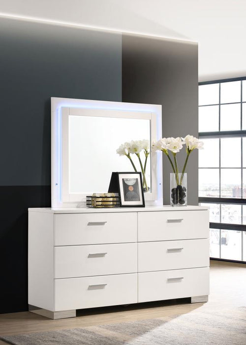 Felicity - 6-Drawer Dresser With LED Mirror - White High Gloss