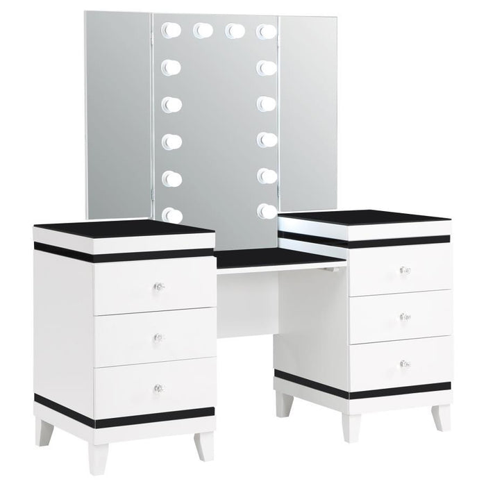 Talei - 6-Drawer Vanity Set With Hollywood Lighting - Black And White