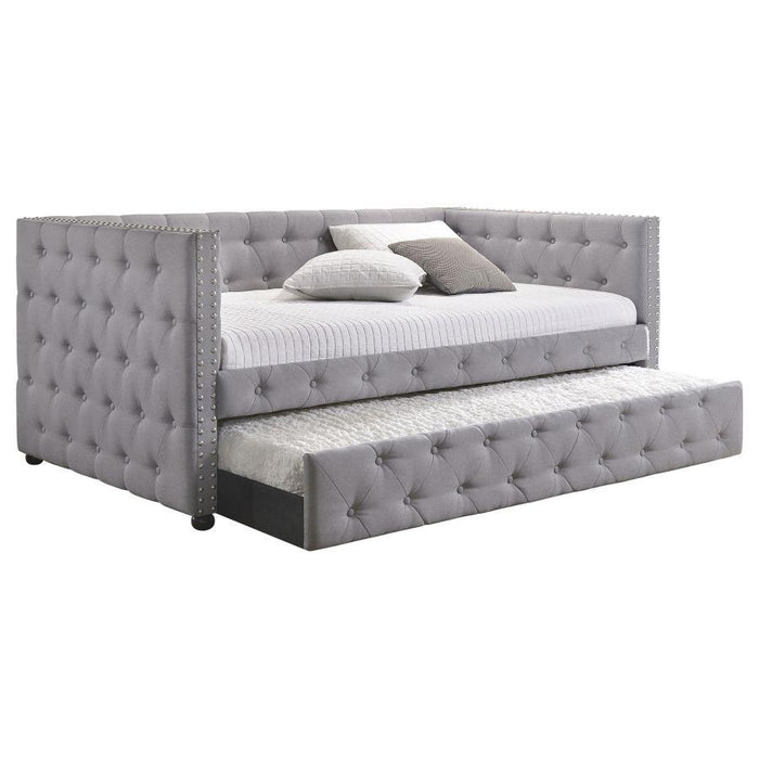 Mockern - Tufted Upholstered Daybed With Trundle - Gray