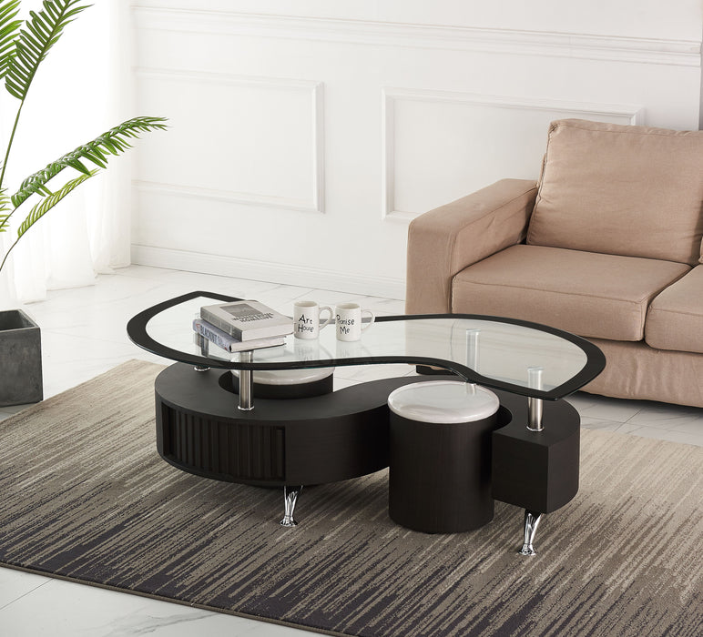 Miami - Curved Style Glass Top & Two Stools - Black/White