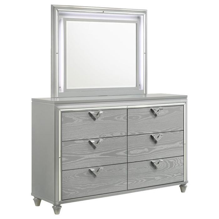 Veronica - 6-Drawer Dresser With Mirror - Light Silver