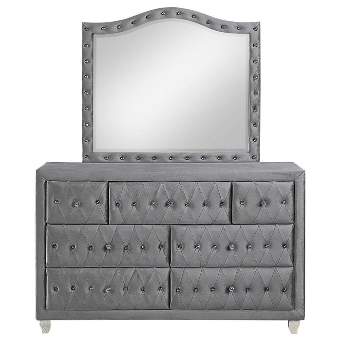 Deanna - 7-Drawer Upholstered Dresser With Mirror