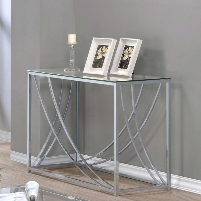 Lille - Glass Top Entryway Sofa Console Table Accents - Chrome