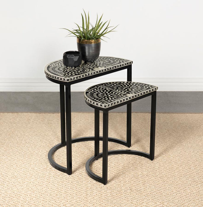 Zakiya - 2 Piece Demilune Nesting Table Set - Black And White