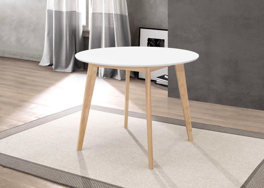 Breckenridge - Round Dining Table - Matte White And Natural Oak