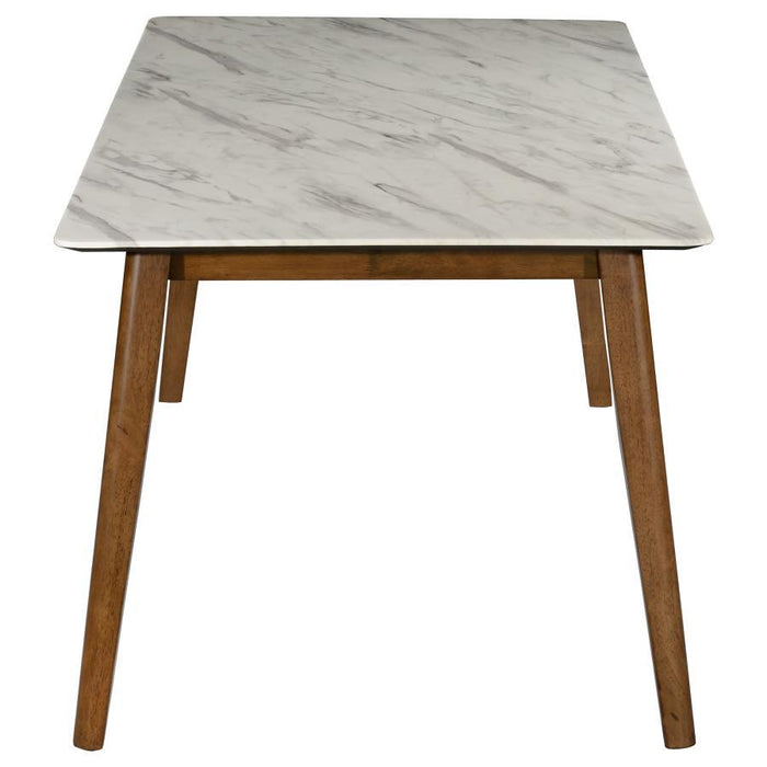 Everett - Faux Marble Top Dining Table - Natural Walnut And White