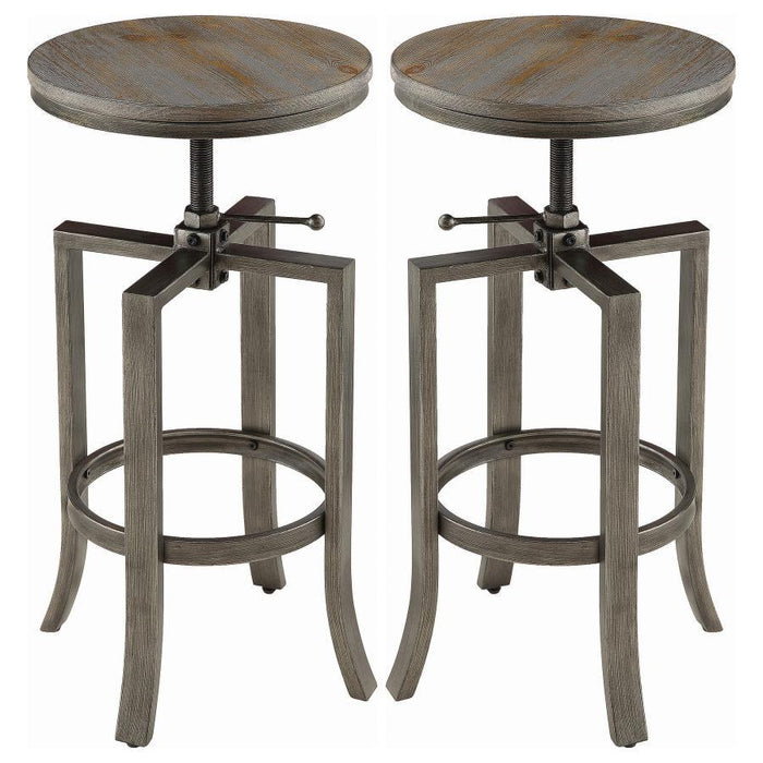 Bartlett - Adjustable Height Swivel Bar Stools (Set of 2) - Brushed Nutmeg And Slate Gray