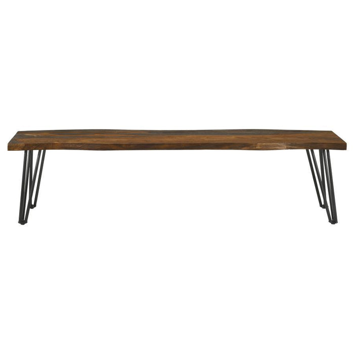 Neve - Live Edge Wood Dining Bench Hairpin Legs - Gray Sheesham