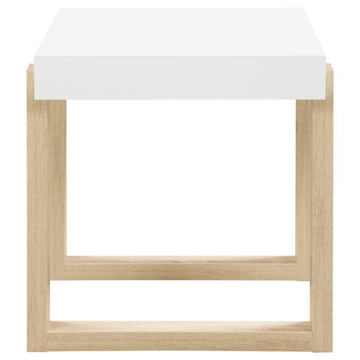 Pala - Rectangular End Table With Sled Base - White High Gloss And Natural