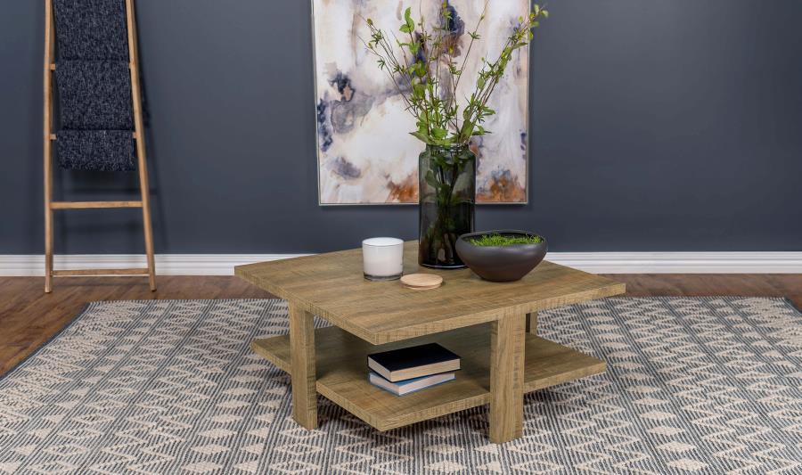 Dawn - Square Engineered Wood Coffee Table With Shelf - Mango