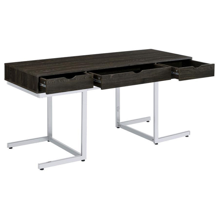 Noorvik - 3-Drawer Writing Desk - Dark Oak And Chrome