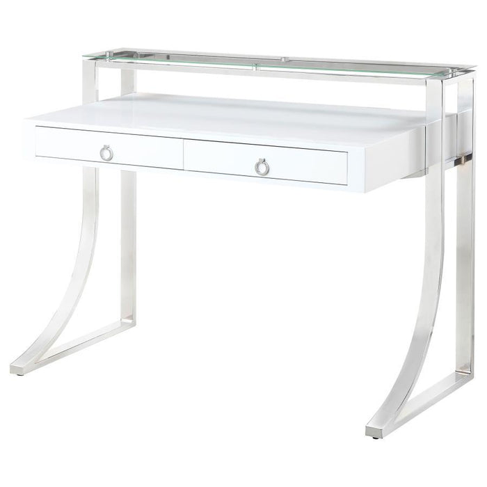 Gemma - 2-Drawer Writing Desk - Glossy White And Chrome