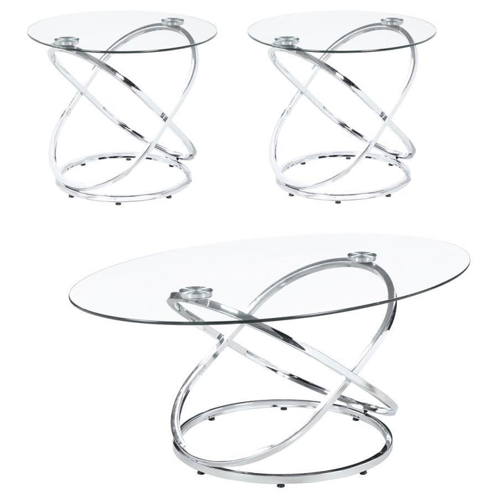 Warren - 3 Piece Oval Glass Top Coffee Table Set - Chrome