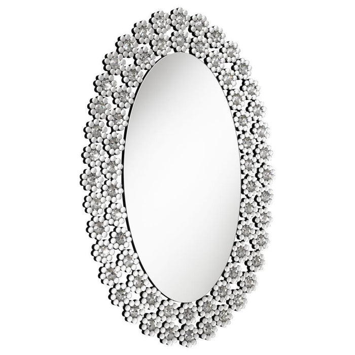 Colleen - Oval Wall Mirror With Faux Crystal Blossoms - Silver