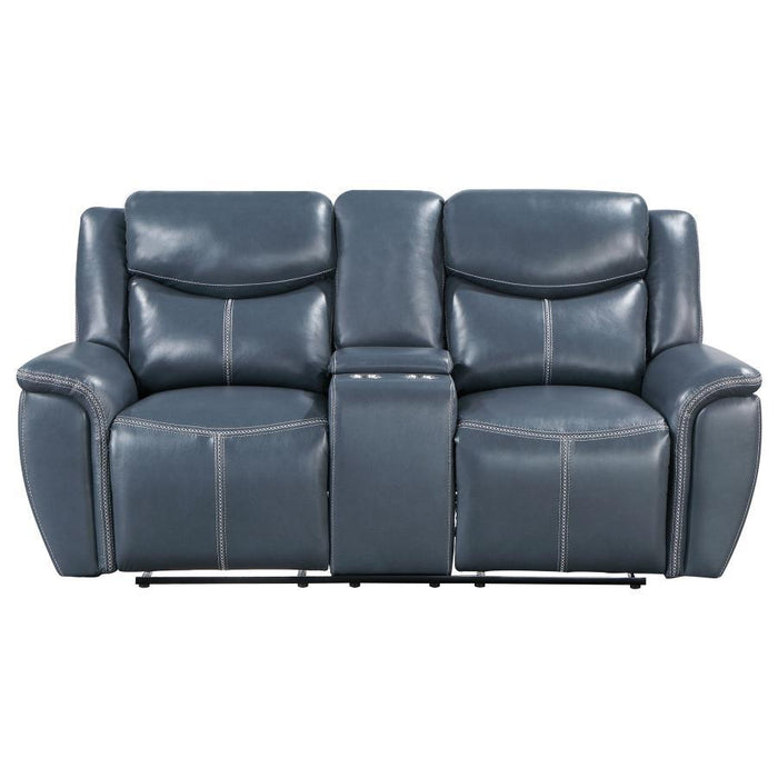 Sloane - Upholstered Motion Reclining Loveseat With Console - Blue