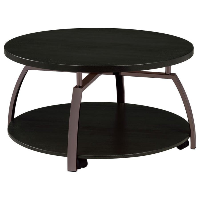 Dacre - Round Coffee Table - Dark Gray And Black Nickel