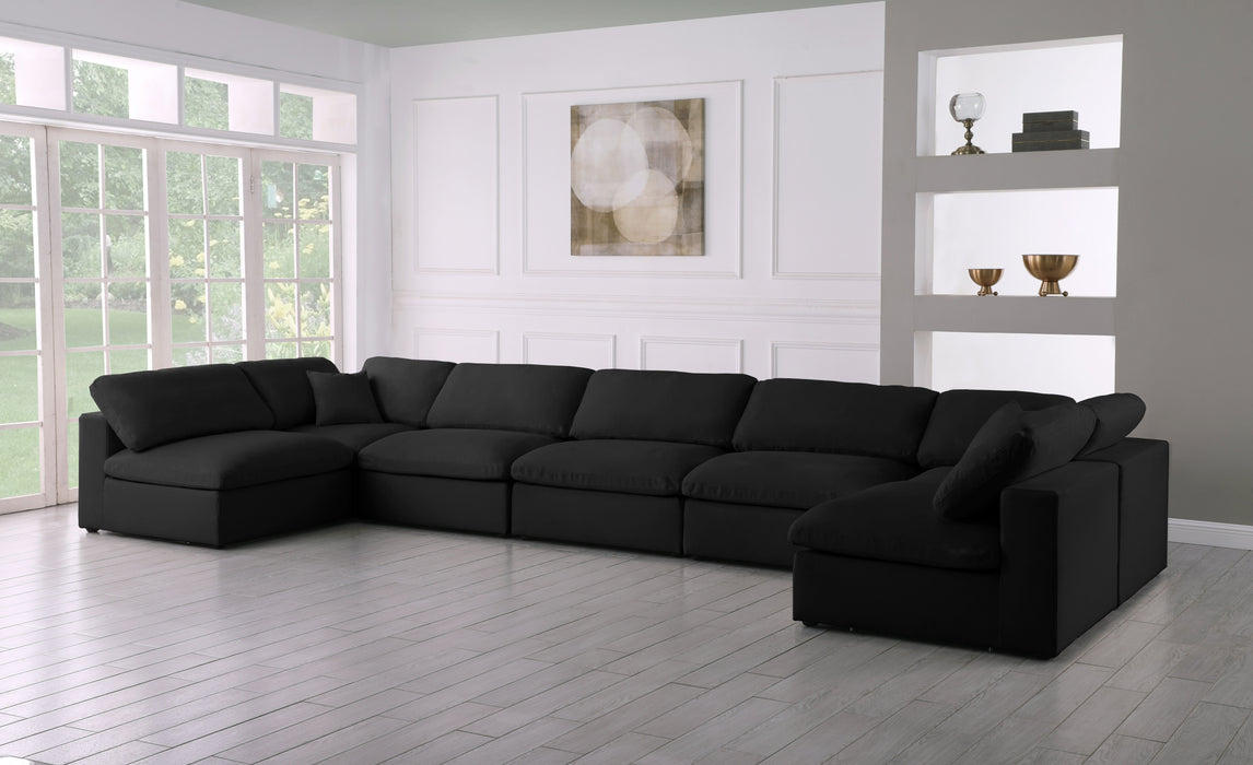 Serene - Linen Textured Fabric Deluxe Comfort Modular Sectional 7 Piece - Black