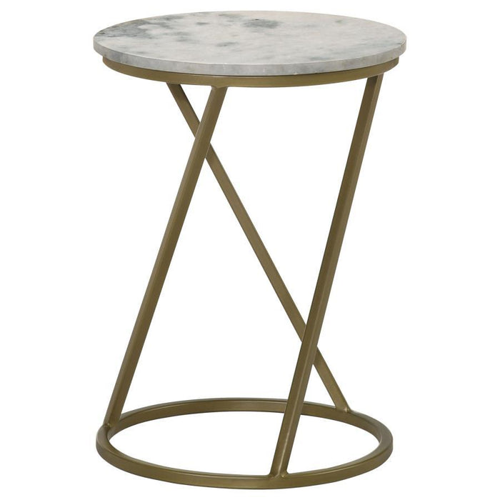 Malthe - Round Marble Top Accent Side - White And Antique Gold