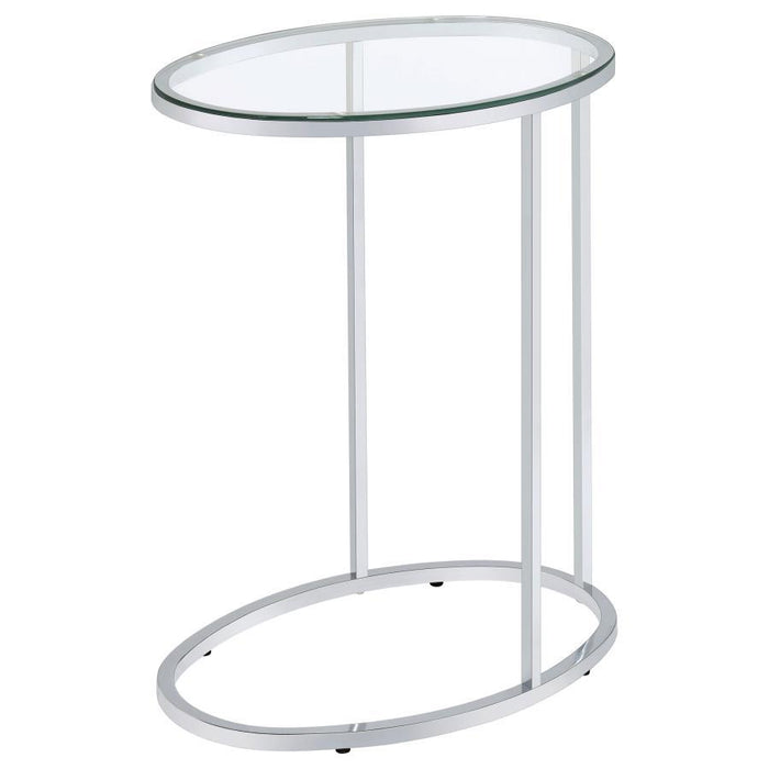 Kyle - Oval Glass Top C-Shaped Sofa Side Table - Chrome And Clear