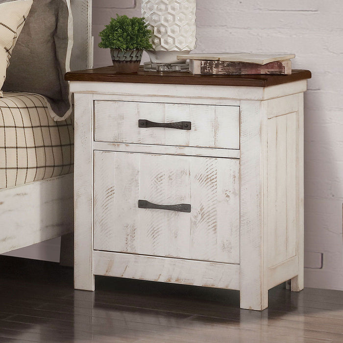 Alyson - Nightstand With USB Plug - Distressed White / Walnut