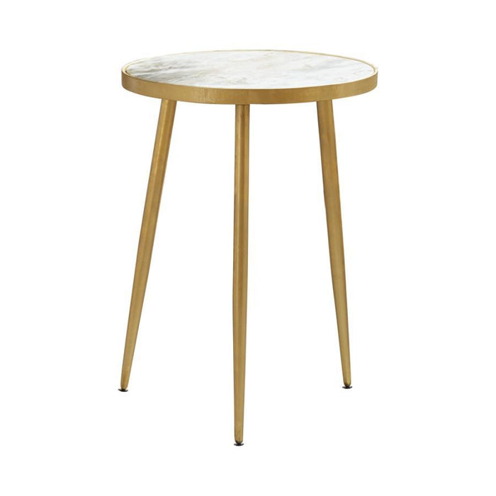 Acheson - Round Accent Table - White And Gold