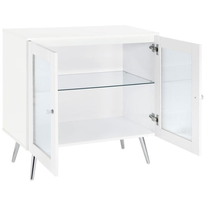 Nieta - 2-tier Accent Cabinet With Glass Shelf - White High Gloss And Chrome