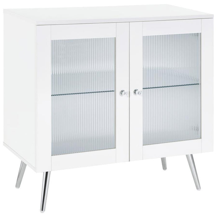 Nieta - 2-tier Accent Cabinet With Glass Shelf - White High Gloss And Chrome