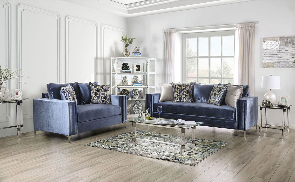 Jodie - Loveseat - Satin Blue / Silver