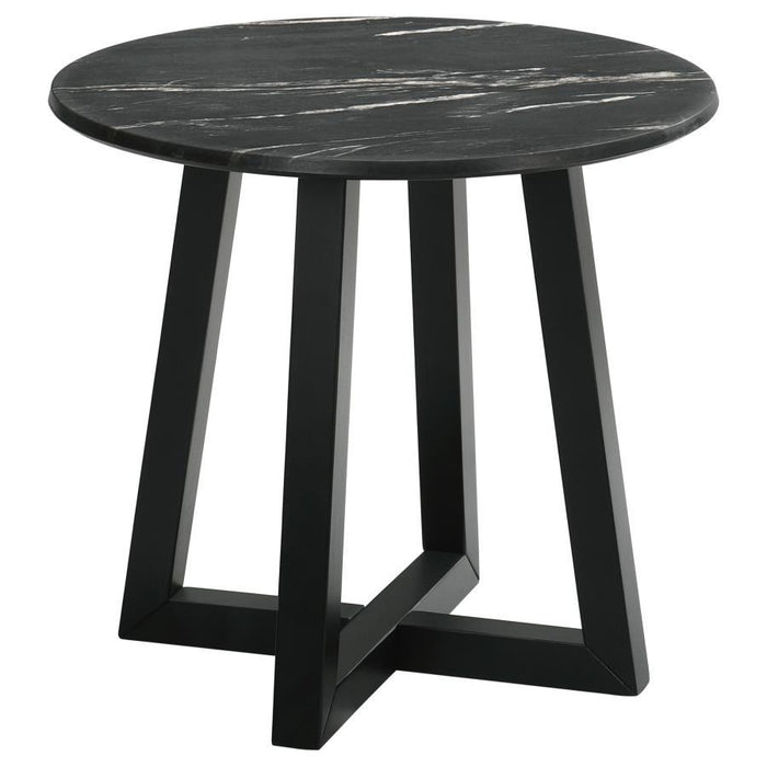 Skylark - Round End Table With Marble-like Top - Letizia And Light Oak