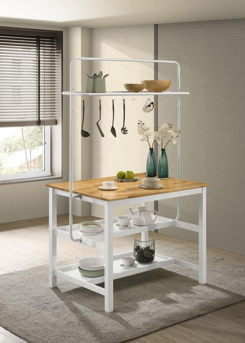Edgeworth - Kitchen Island Counter Table with Pot Rack - White