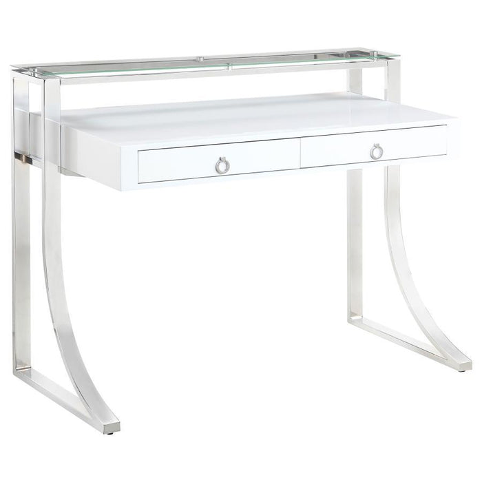 Gemma - 2-Drawer Writing Desk - Glossy White And Chrome